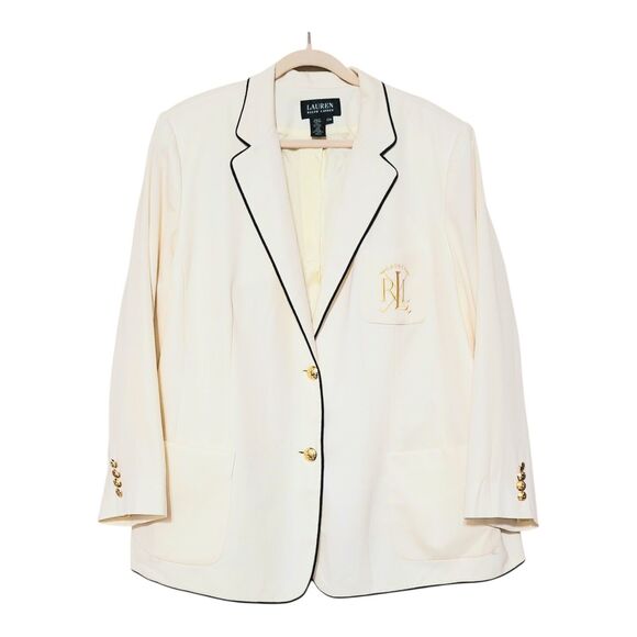 Lauren Ralph Lauren Wool Blazer Plus 22W 2X $256 Embroidered Gold Logo Fall NWOT - Picture 9 of 9